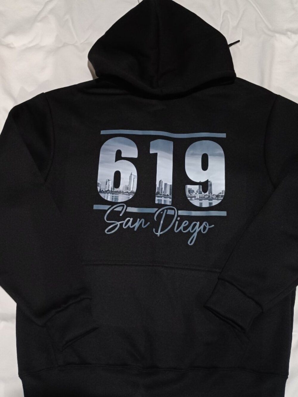 San Diego 619 Area Code Vintage California Skyline Pullover Hoodie L Black NWOT